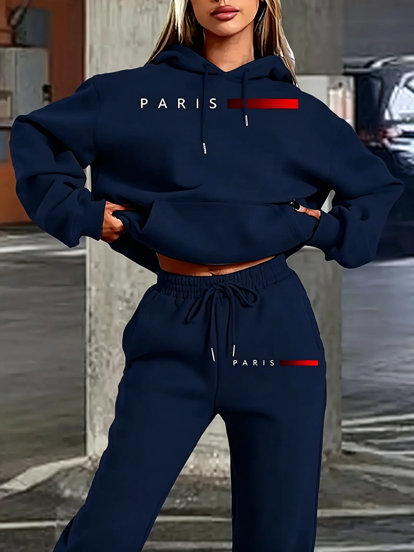 New Women's Sets Hoodie and Pants PARIS Letter Print High Quality Sports Suit Spring Autumn